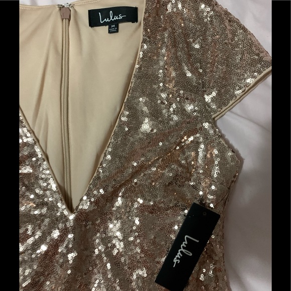 Lulus rose gold sequin bodycon mini dress size M - Picture 5 of 7